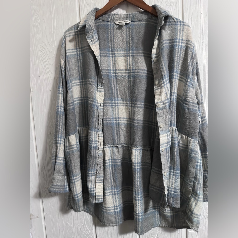 Peplum Plaid Flannel Top - Picture 4 of 9